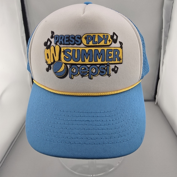 Vintage Pepsi Press Play On Summer Trucker Hat Blue Mesh Snapback Cap - Picture 2 of 6